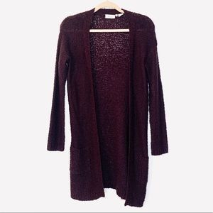 Yessica Wool Blend Loose Knit Burgundy Open Long Cardigan Sweater Pockets Size S